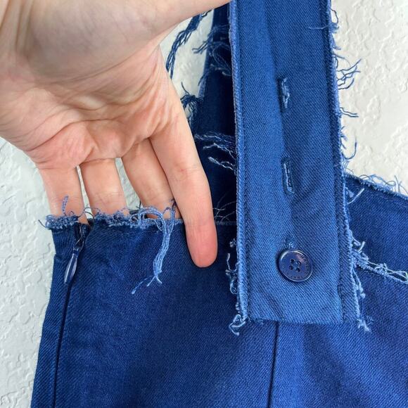 Zara Denim Patchwork Frayed Sleeveless Overall Romper XS Western Coastal Cowgirl - Picture 4 of 8